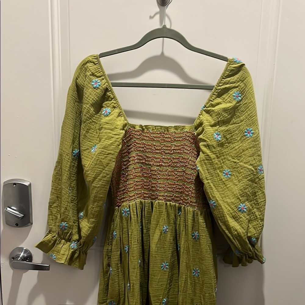 Green Embroidered Peasant Dress